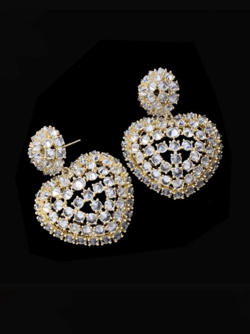 SUUTO Brass Cubic Zirconia Heart Luxury Cluster Earring