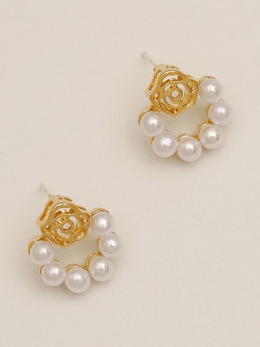 HYACINTH Brass Imitation Pearl Flower Vintage Drop Trend Korean Fashion Earring 3