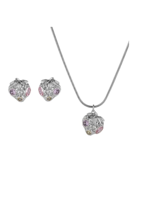TINGS Brass Cubic Zirconia Bohemia Heart Earring and Necklace Set 3
