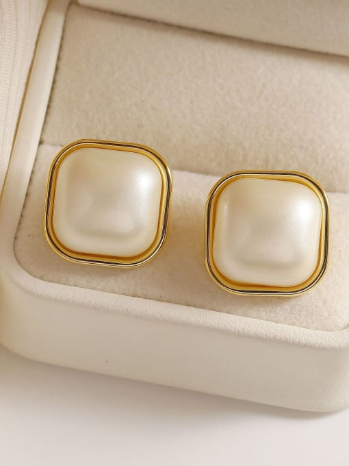 16K gold Brass Imitation Pearl Square Minimalist Stud Earring