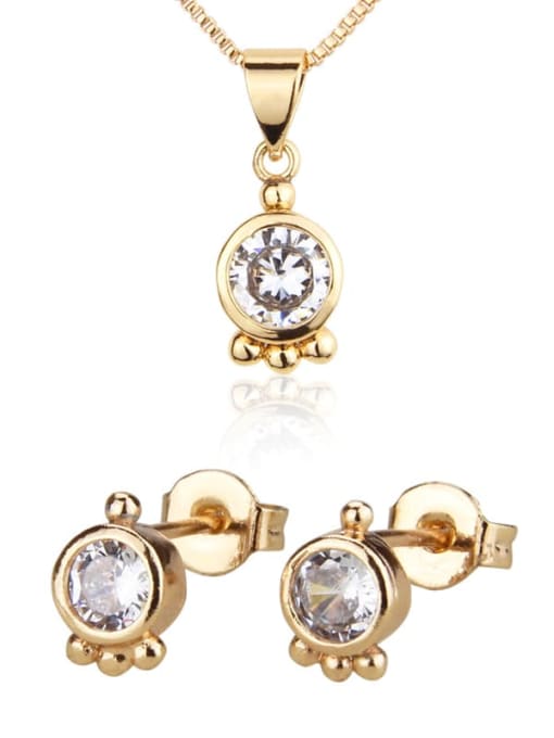 renchi Brass Cubic Zirconia Minimalist Round  Earring and Necklace Set 0