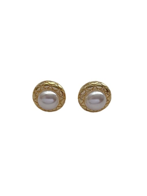 ZRUI Brass Freshwater Pearl Geometric Minimalist Stud Earring 4