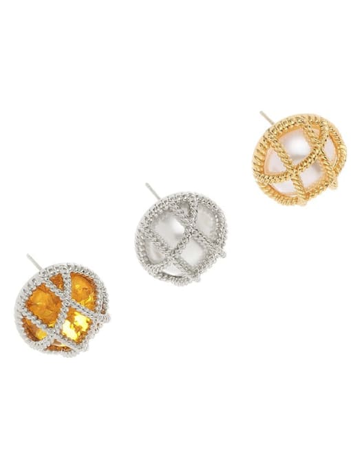 Five Color Brass Imitation Pearl Round Minimalist Stud Earring 3