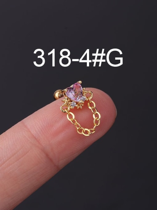 4  Gold Brass Cubic Zirconia Heart Cute Single Earring(Single Only One)