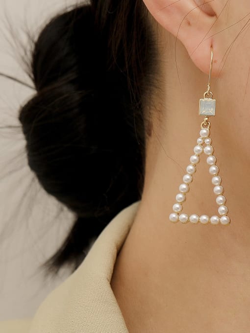 HYACINTH Brass Imitation Pearl Triangle Vintage Hook Trend Korean Fashion Earring 2