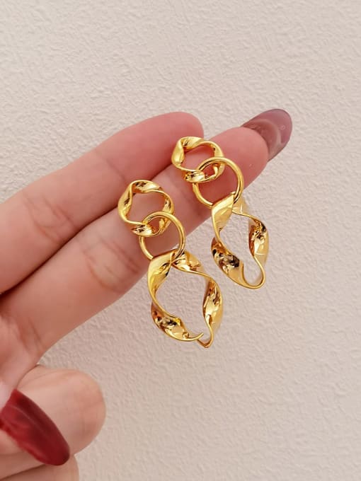 14k Gold Brass Hollow Geometric Minimalist Drop Earring