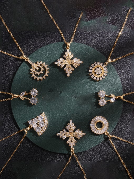 AOG Copper Cubic Zirconia Cross Trend Flower Snowflake Pendant Necklace 0