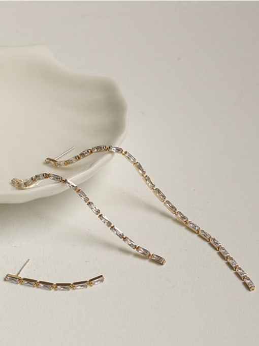 ACCA Bronze Cubic Zirconia Tassel Minimalist Threader Earring 3