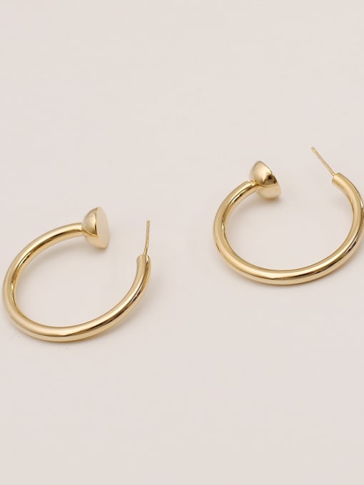 14k Gold Brass Smooth Round Vintage Hoop Trend Korean Fashion Earring