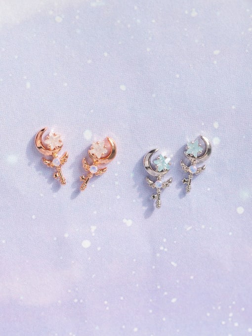 COLSW Brass Cubic Zirconia Star Moon Cute Stud Earring 2
