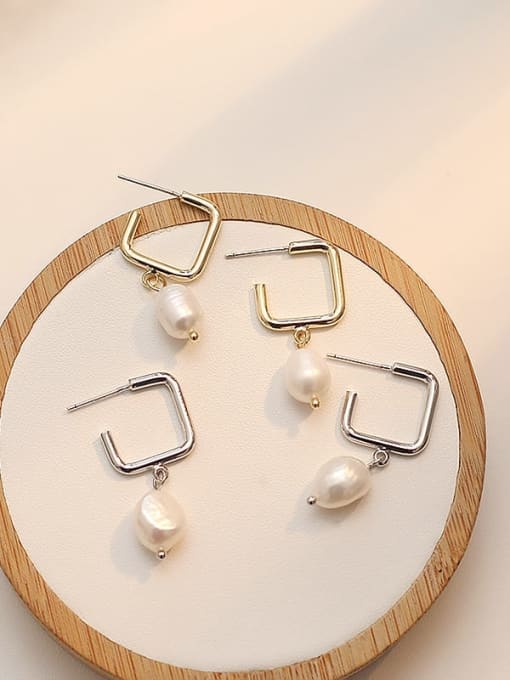 HYACINTH Copper Freshwater Pearl Geometric Minimalist Drop Trend Korean Fashion Earring 2