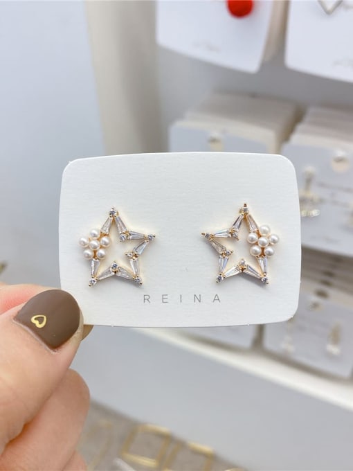 Silver needle Copper Alloy Imitation Pearl Star Dainty Stud Earring