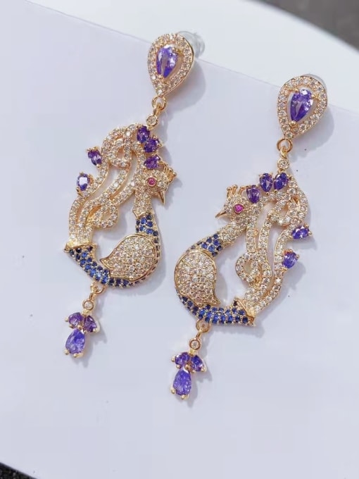 Purple animal Brass Cubic Zirconia Bird Luxury  Animal Cluster Earring