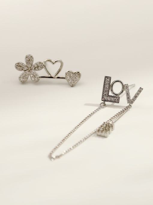 HYACINTH Brass Cubic Zirconia Letter Flower Cute Stud Trend Korean Fashion Earring 3