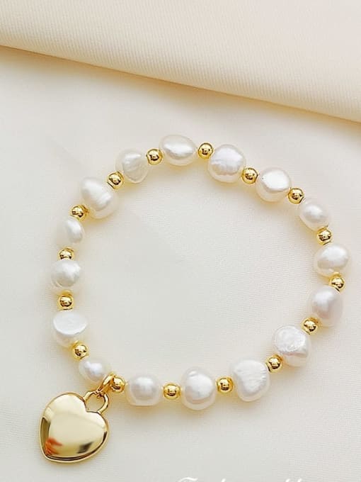 14K gold Copper Imitation Pearl Heart Dainty Beaded Bracelet