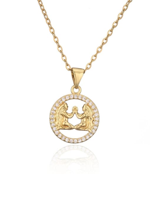 Gemini Brass Cubic Zirconia  Vintage Constellation Pendant Necklace