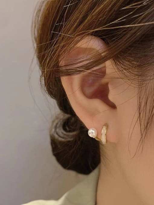 ZRUI Copper Alloy Freshwater Pearl Enamel Geometric Trend Stud Earring 1