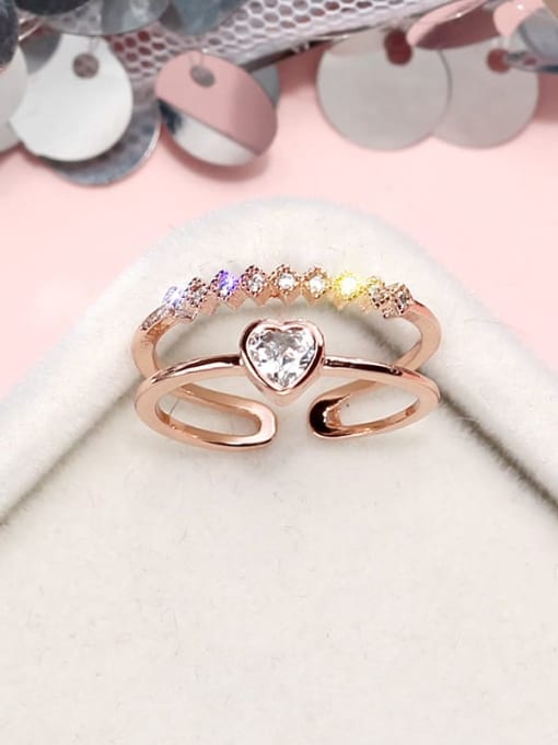 rose gold Alloy+ Cubic Zirconia White Heart Trend Stackable Ring/Free Size Ring