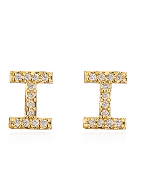 I Brass Cubic Zirconia Letter Minimalist Stud Earring