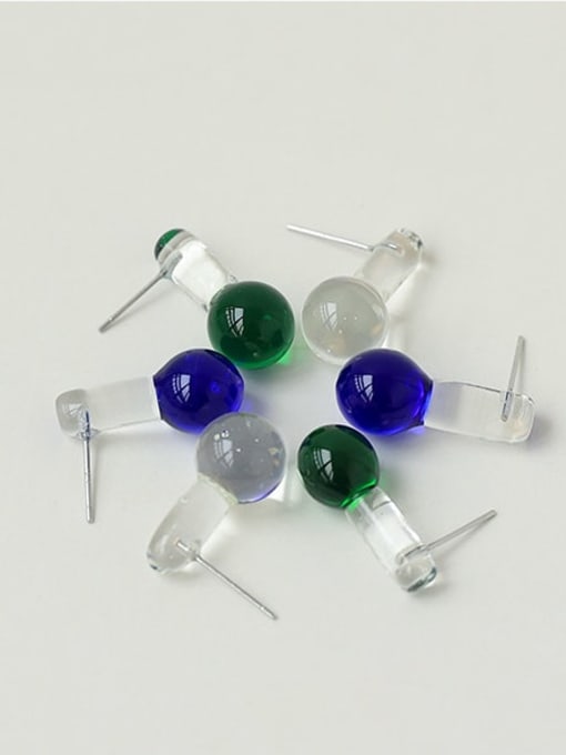 Five Color Hand Glass Clear Round Ball Minimalist Stud Earring 0