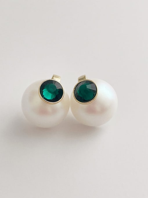 Green zircon round pearl Zinc Alloy Imitation Pearl Heart Minimalist Stud Earring