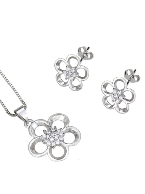 renchi Brass Cubic Zirconia Dainty Flower  Earring and Necklace Set 1