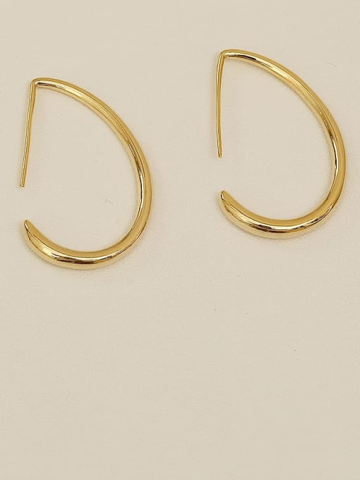 14K real gold Brass  smooth Geometric Minimalist Hook Trend Korean Fashion Earring