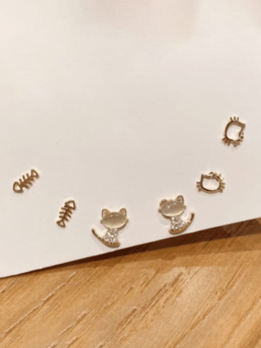Kitten fishbone Set Earrings Brass Cats Eye Cat Minimalist Set Stud Earring
