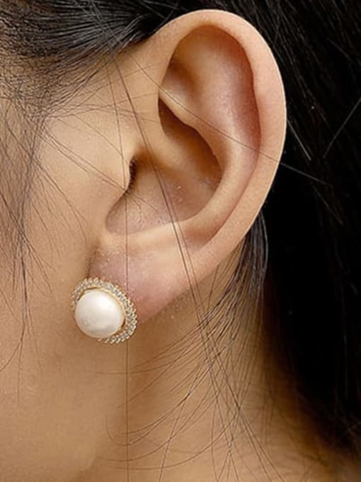 HYACINTH Brass Imitation Pearl Flower Ethnic Stud Trend Korean Fashion Earring 1