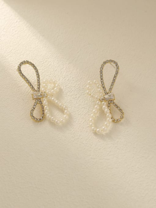 HYACINTH Brass Imitation Pearl Bowknot Vintage Stud Trend Korean Fashion Earring 2