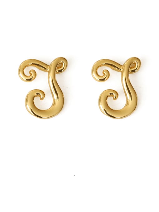 J  Ear Stud （Single） Brass Letter Minimalist  Stud Earring(single)