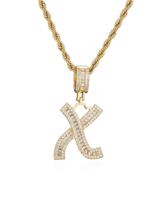 X Brass Cubic Zirconia  Vintage  Letter  Pendant Necklace