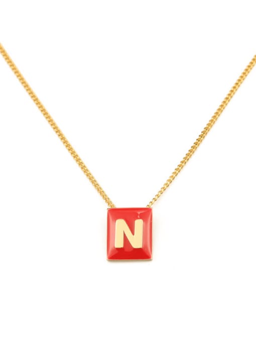 Red n Brass Enamel  Minimalist 26 English letters pendant Necklace