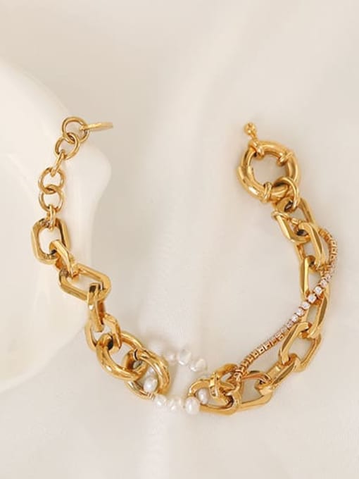 ACCA Brass Freshwater Pearl Geometric Vintage Link Bracelet 2