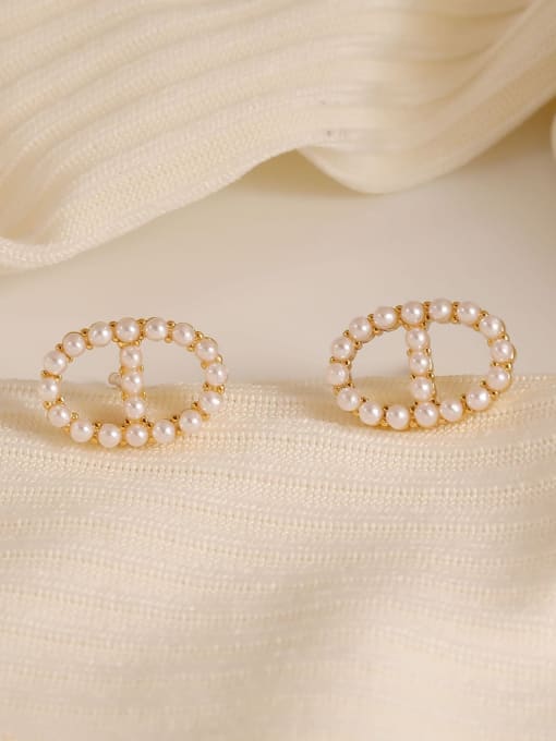 HYACINTH Brass Imitation Pearl Letter Minimalist Stud Earring 1