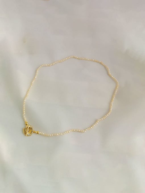 golden Brass Imitation Pearl Flower Dainty Trend Korean Fashion Necklace