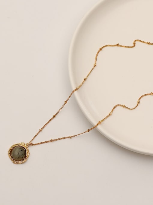 18K Brass Glass Stone Geometric Vintage Trend Korean Fashion Necklace