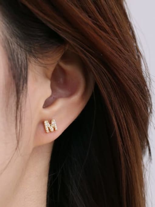 ACCA Brass Cubic Zirconia Letter Minimalist Stud Earring 1