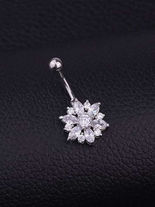 HISON Stainless steel Cubic Zirconia Flower Hip Hop Belly studs & Belly Bars 1