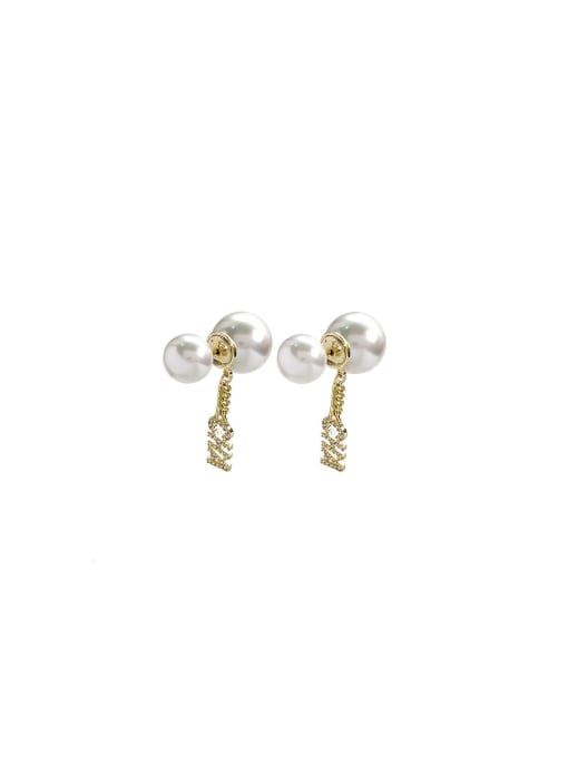 SUUTO Brass Imitation Pearl Geometric Dainty Stud Earring 0