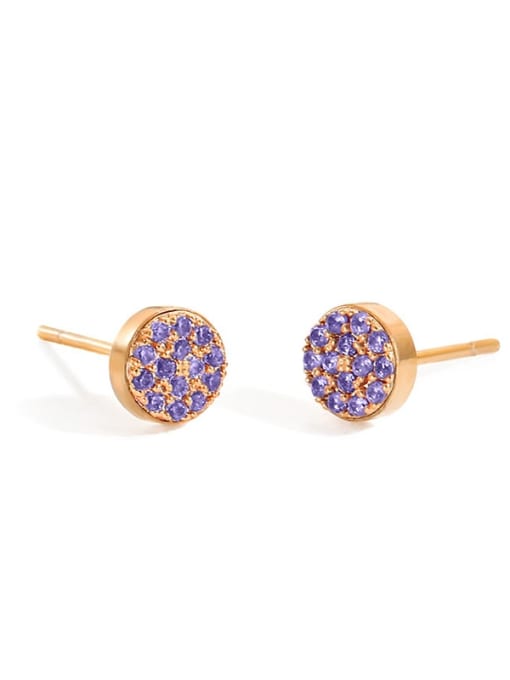 Rose Gold +Purple Stainless steel Rhinestone Round Minimalist Stud Earring