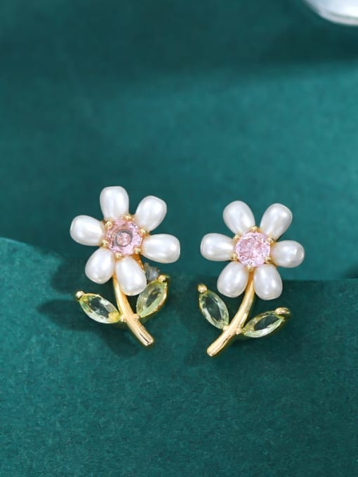 YOUH Brass Cubic Zirconia Flower Dainty Stud Earring 1