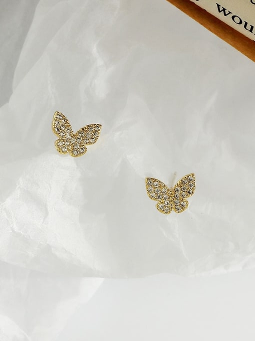 14K  gold Copper Cubic Zirconia Butterfly Cute Stud Trend Korean Fashion Earring