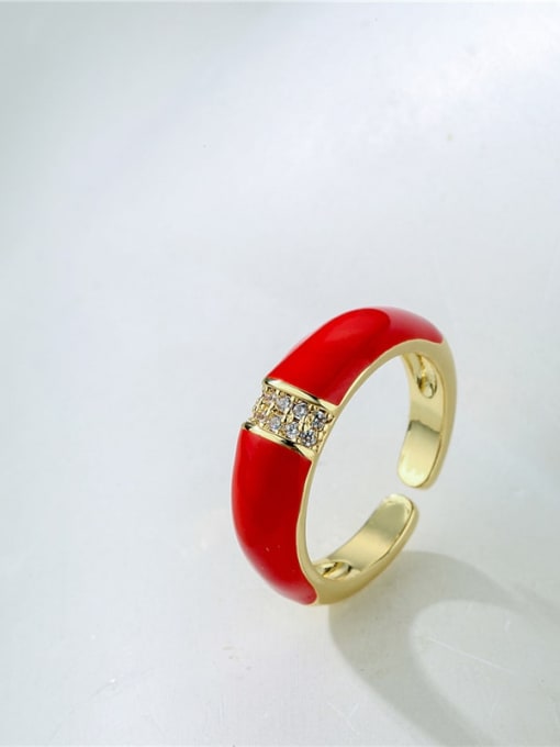11095 Brass Enamel Cubic Zirconia Round Minimalist Band Ring
