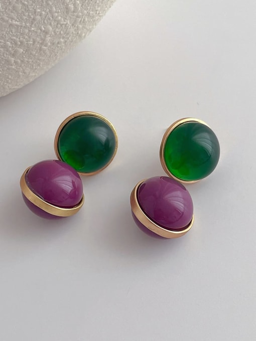 H175 Purple Green Contrast Earrings Brass Geometric Minimalist Drop Earring