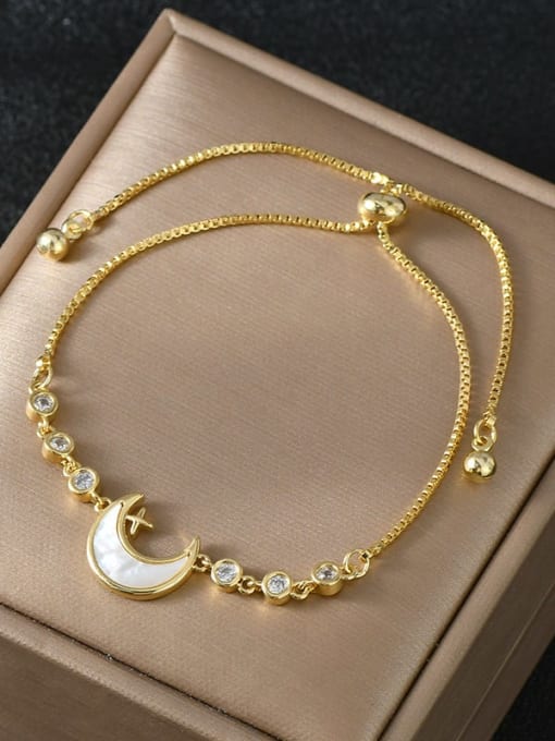 Gold SL61086 Brass Cubic Zirconia Moon Dainty Adjustable Bracelet