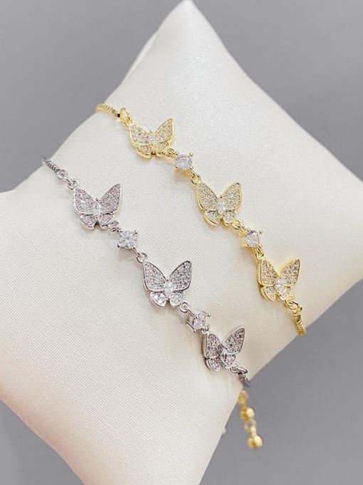 YOUH Brass Cubic Zirconia Butterfly Dainty Adjustable Bracelet 2