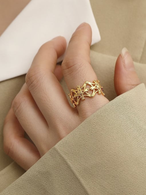18 gold Brass Hollow  Flower Minimalist Band Fashion Ring