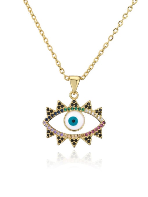 20762 Brass Cubic Zirconia Enamel  Vintage Hollow Evil Eye Pendant Necklace
