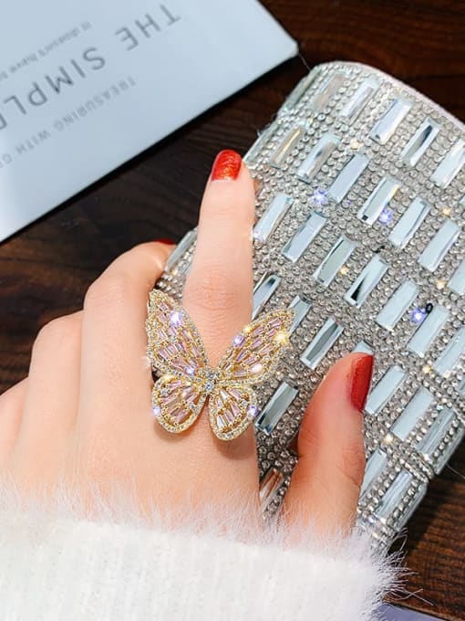 Pink Alloy+ Rhinestone White Butterfly Trend Ring